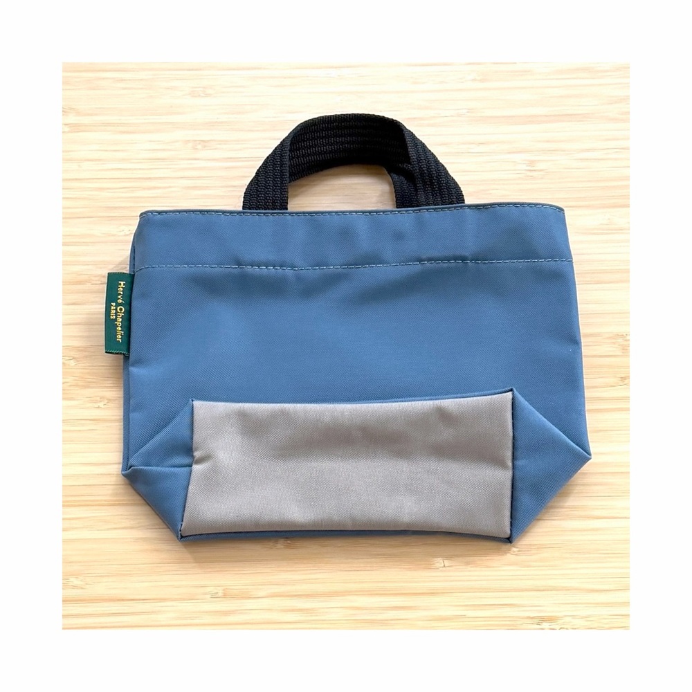 Herve Chapelier 351N Blue Taupe Gray Bag Mini Tote Handbag Rectangular Base